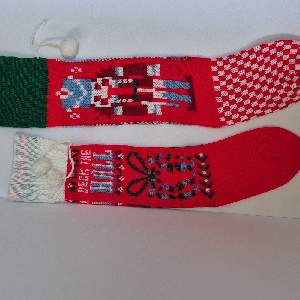 Vintage Knit Christmas Stockings Socks Retro Mid Century